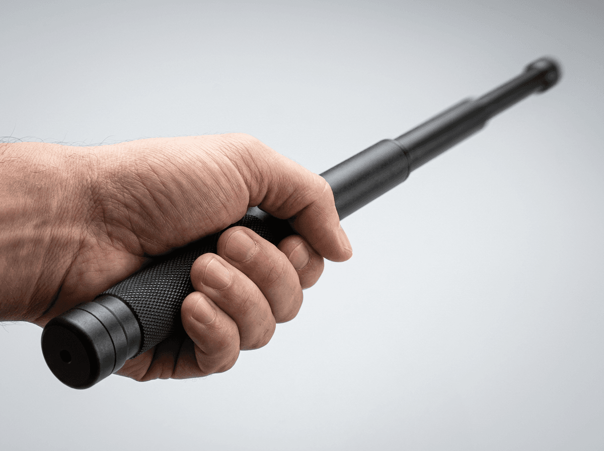 Mano impugna DefenceStick, bastone esteso