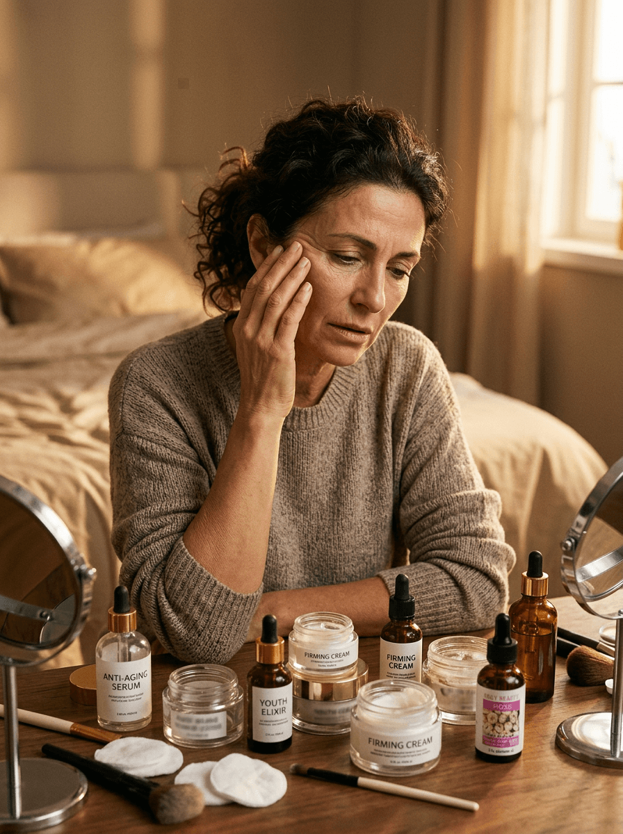 Donna preoccupata allo specchio